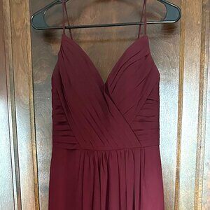 Designer Maroon Maxi Bridesmaid or Prom Dress